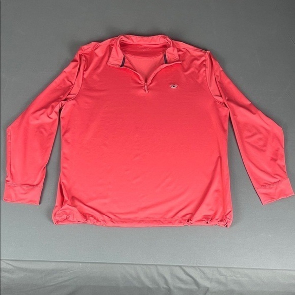 Vineyard Vines Mens XL Performance Quarter Zip Pullover Coral Pink Bungee Hem
